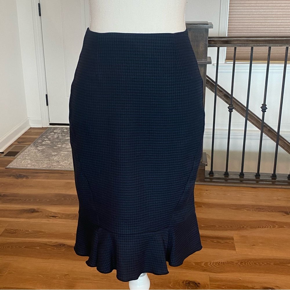 WHBM Black and Navy Blue Houndstooth Pencil Skirt Sz 00